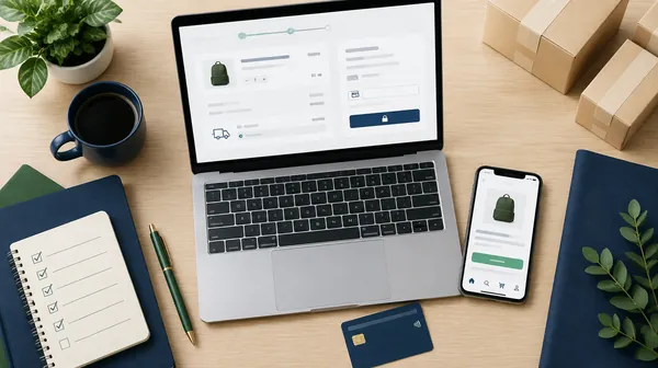 Computador y celular con un pedido de Amazon hecho desde Colombia, junto a cajas de envío